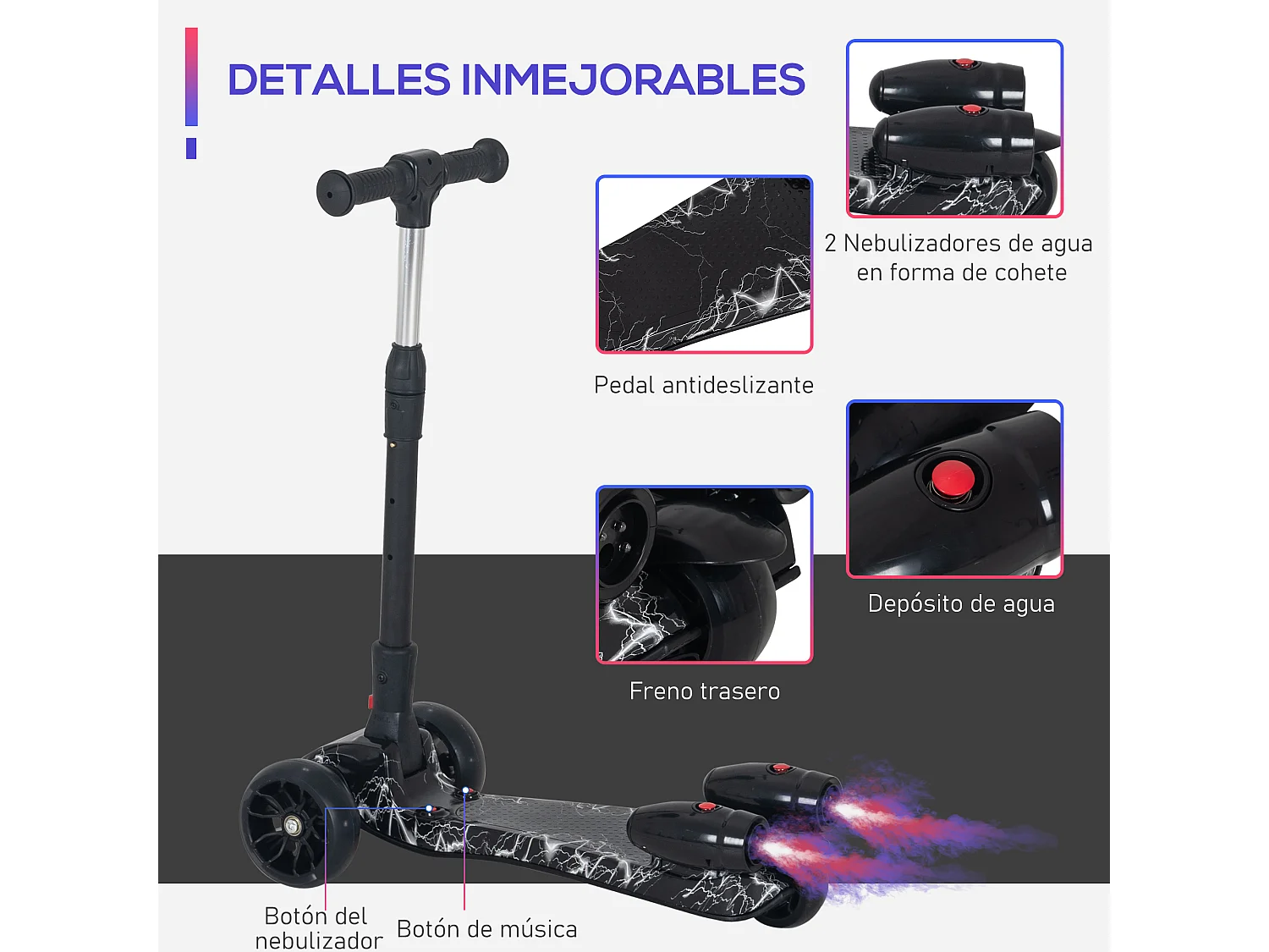 Patinete para niños negro 62x27x81 cm HOMCOM