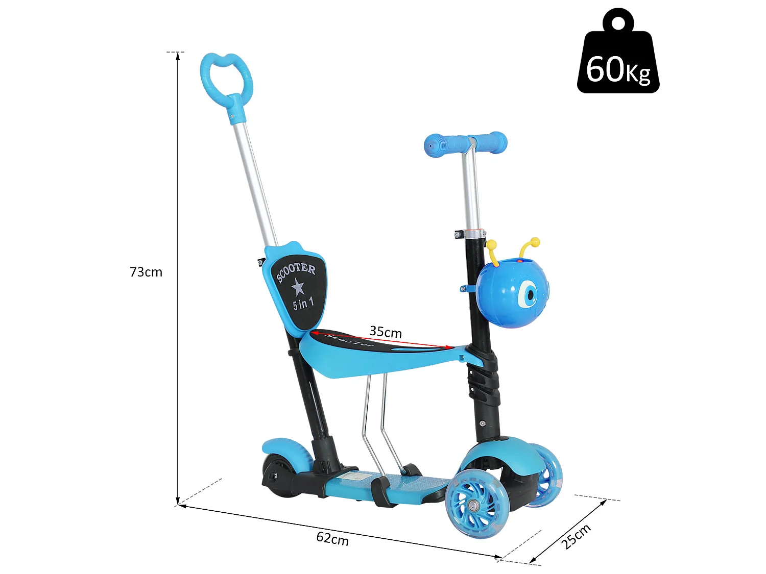Patinete para niños azul 62x25x72,5cm HOMCOM