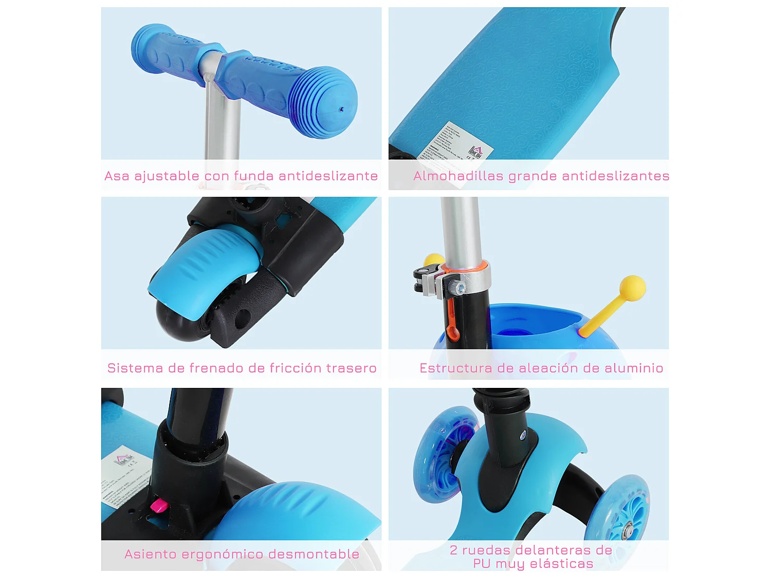 Patinete para niños azul 62x25x72,5cm HOMCOM