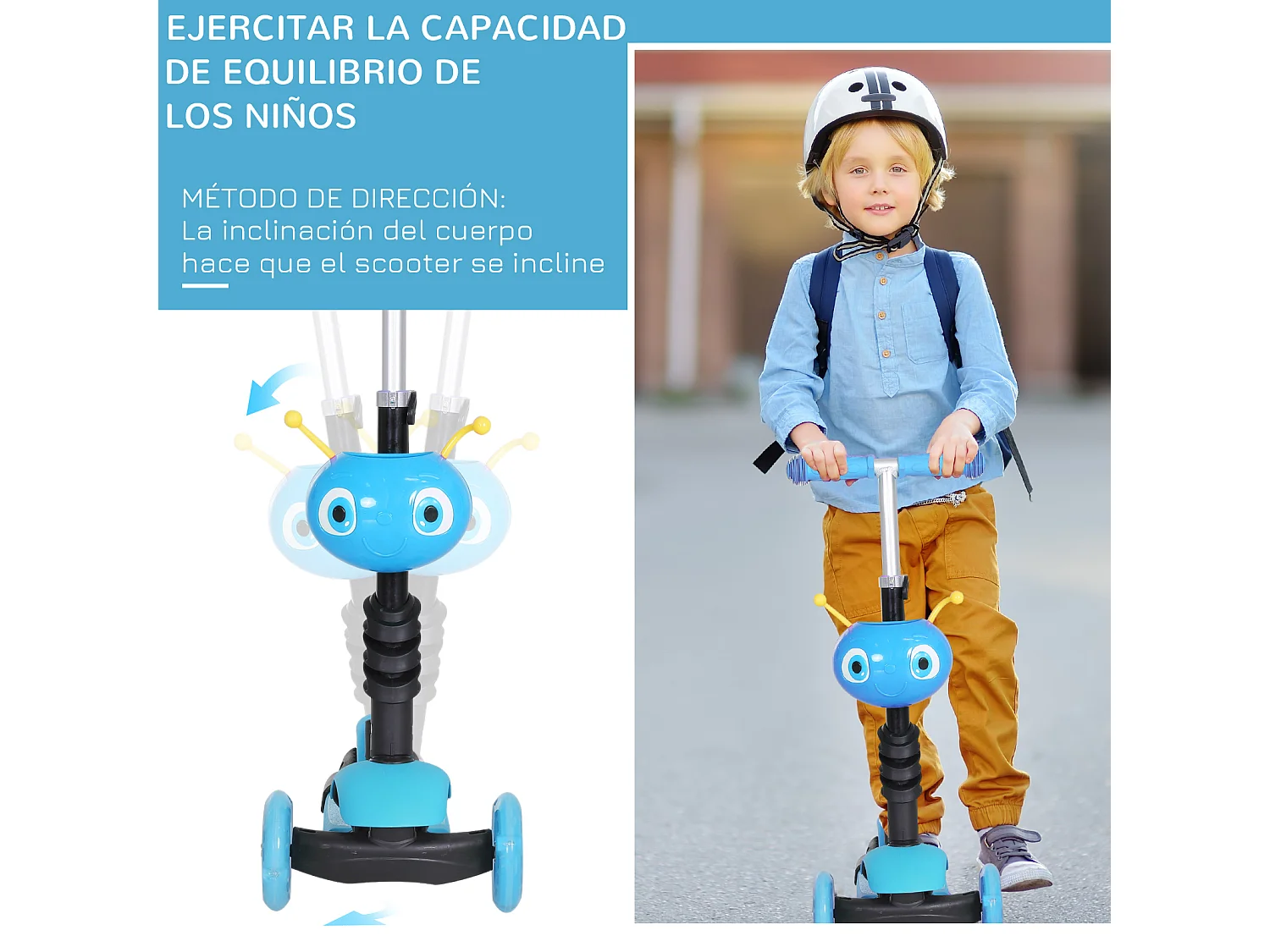 Patinete para niños azul 62x25x72,5cm HOMCOM