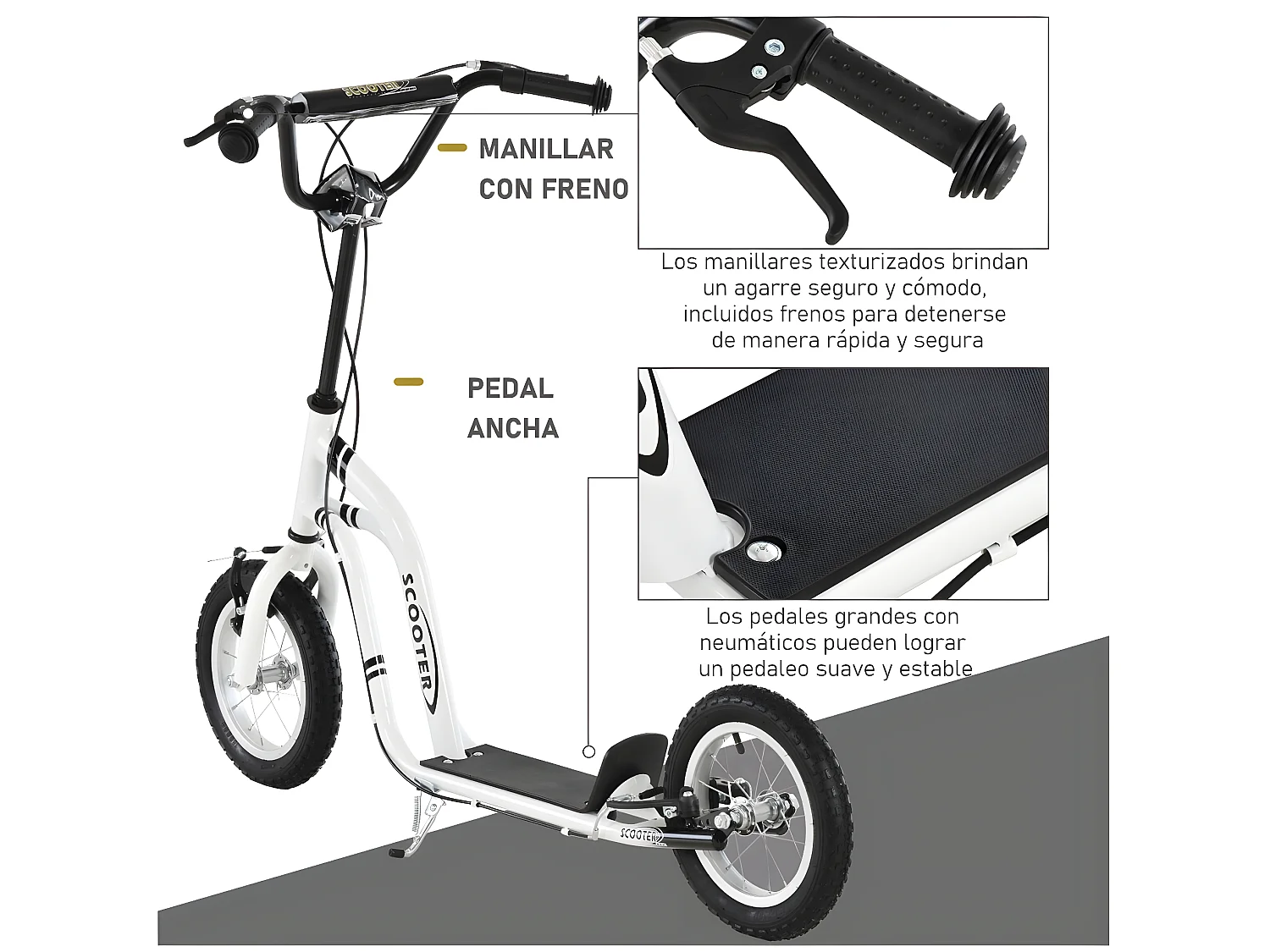 Patinete para niños white 120x58x95 cm HOMCOM