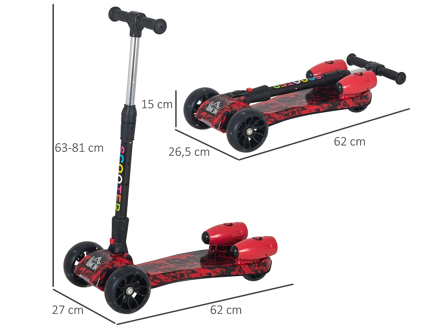 Patinete eléctrico rojo 62x26x81 cm HOMCOM