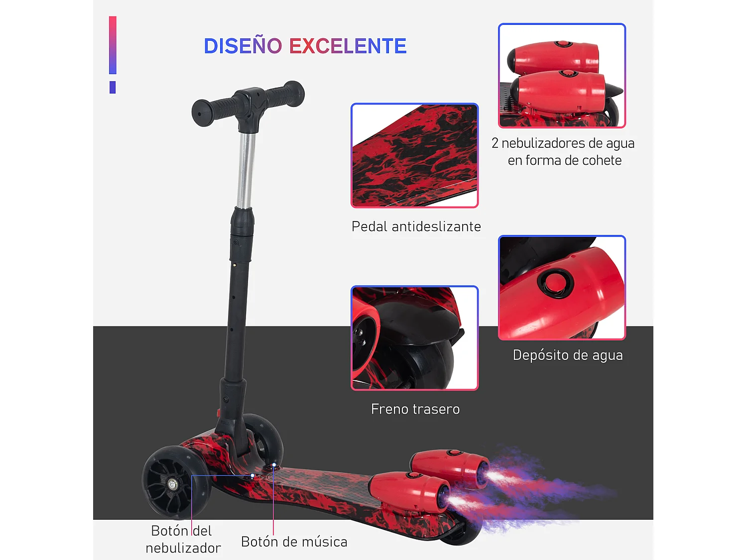 Patinete eléctrico rojo 62x26x81 cm HOMCOM