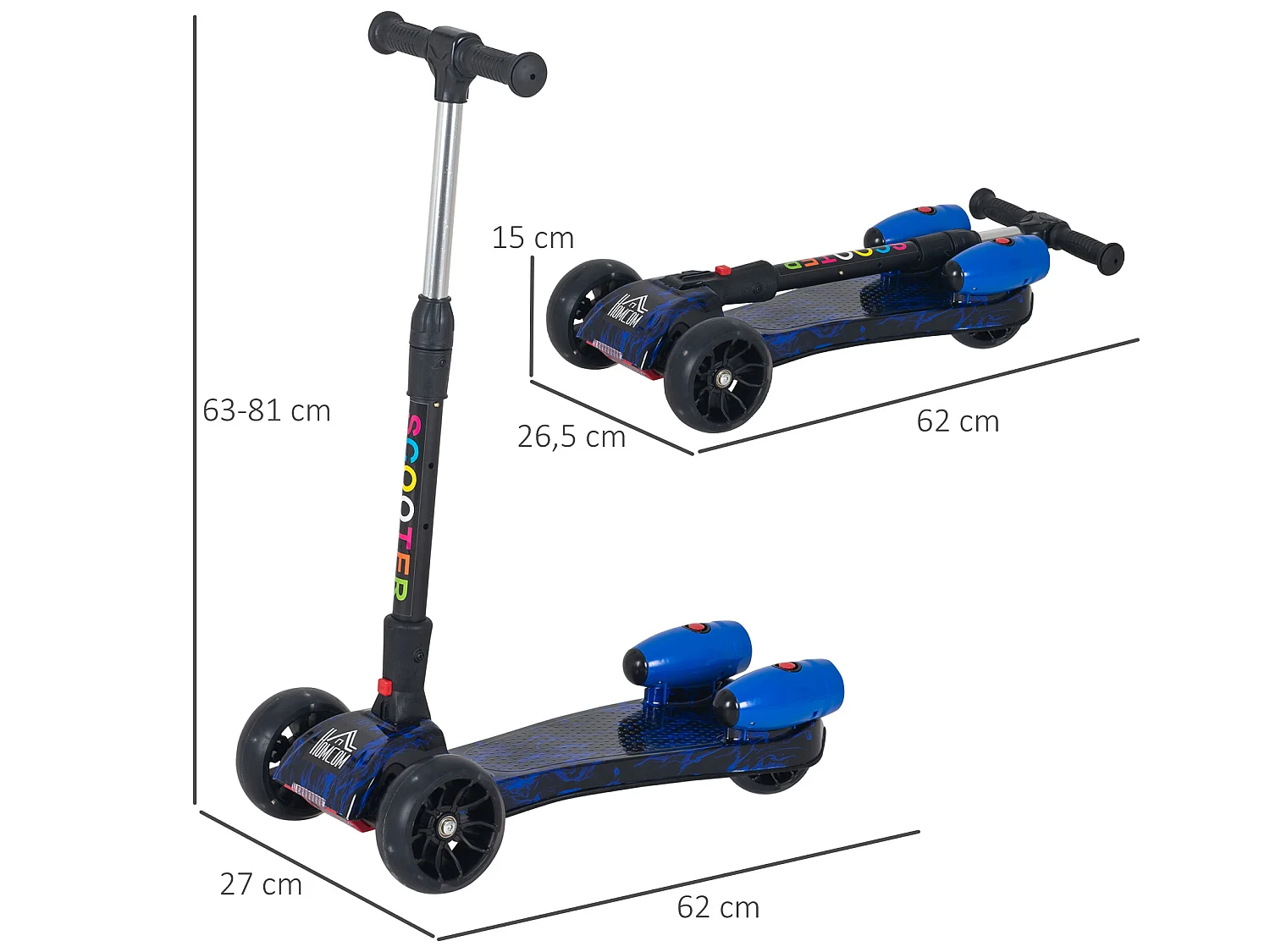 Patinete eléctrico azul 62x27x81 cm HOMCOM