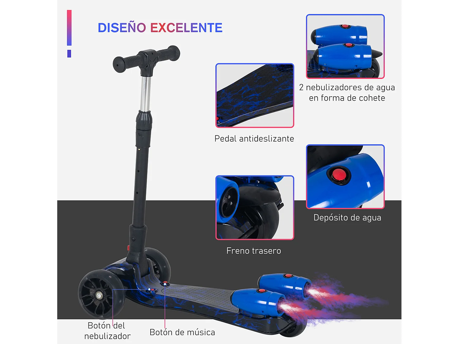 Patinete eléctrico azul 62x27x81 cm HOMCOM