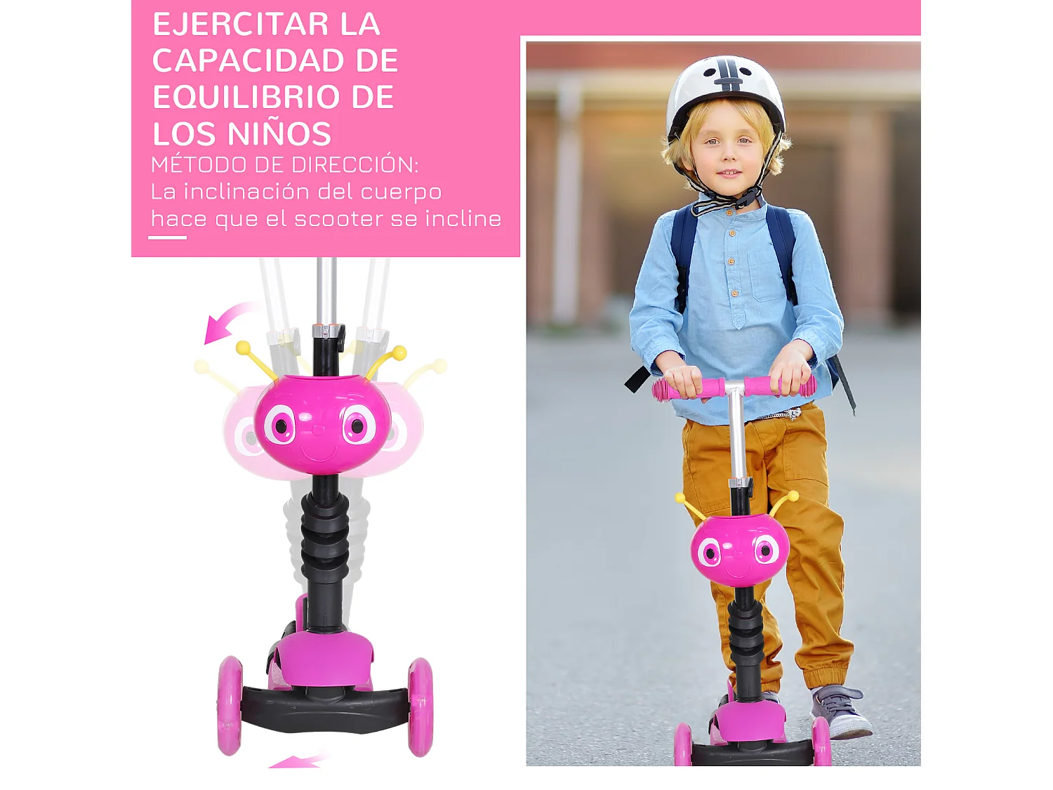 Patinete para niños rosa 62x25x72,5cm HOMCOM
