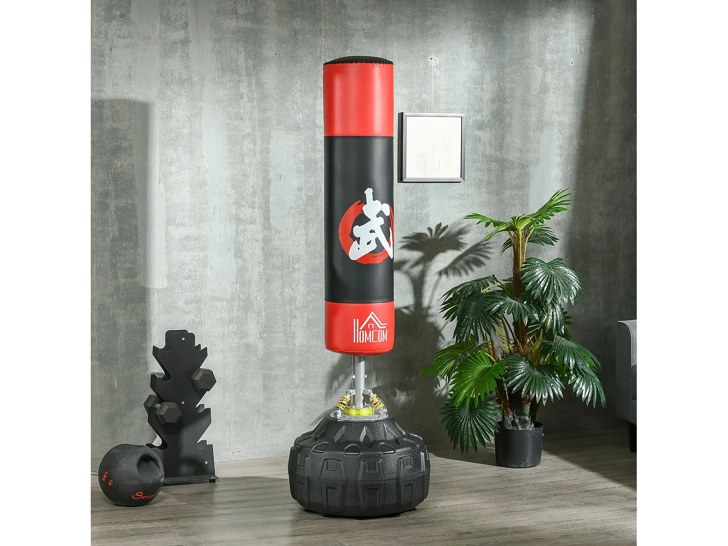 Saco de boxeo negro, rojo 60x60x180 cm HOMCOM