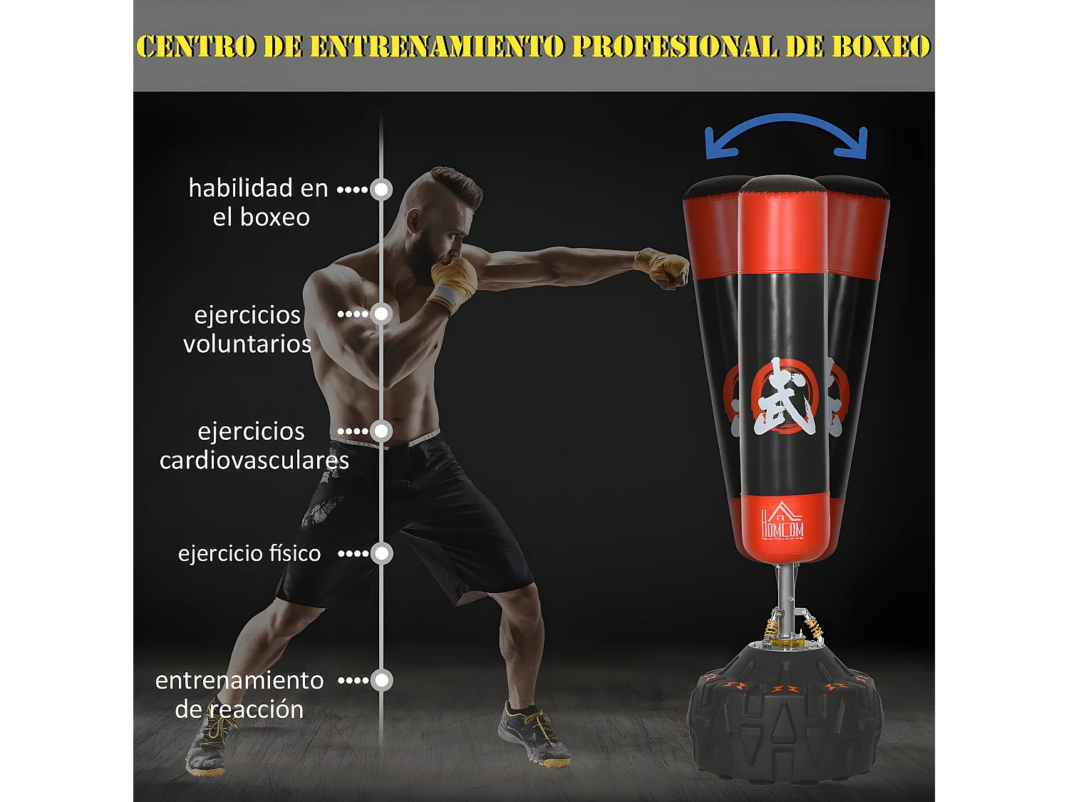 Saco de boxeo negro, rojo 60x60x180 cm HOMCOM