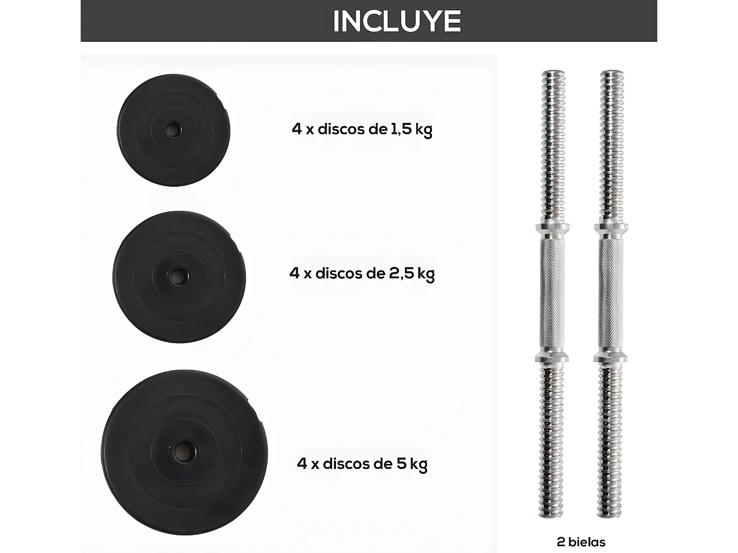 Juego de mancuernas negro ø24.5x4.3 cm HOMCOM