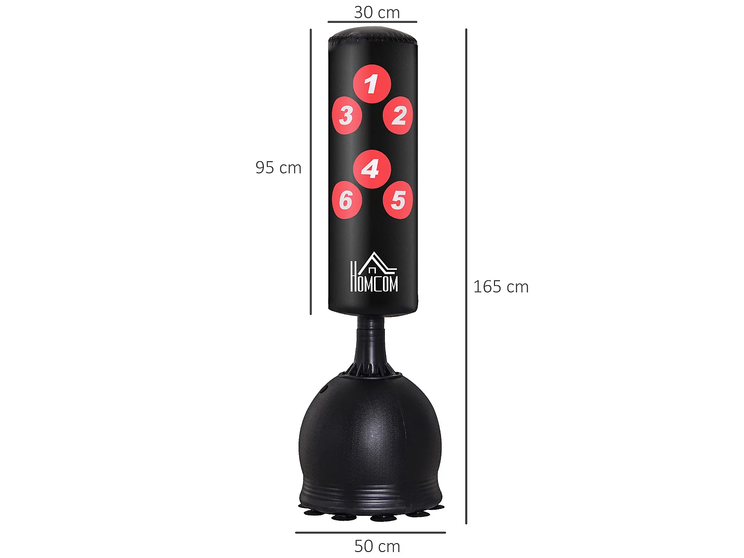 Saco de boxeo de pie negro 50x50x165cm HOMCOM