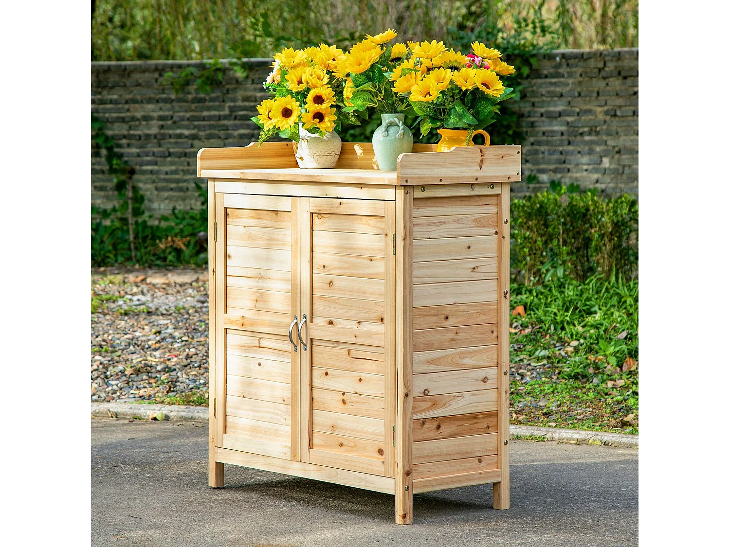 Armario de almacenaje madera natural 83x40x92 cm Outsunny