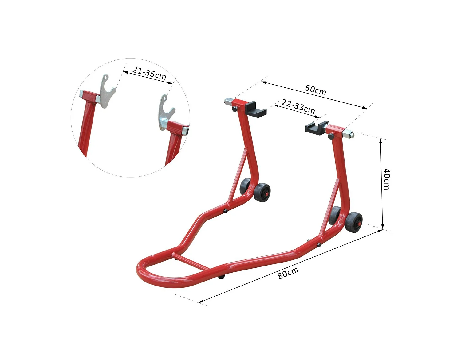 Caballete de moto rojo 80x50x40cm HOMCOM