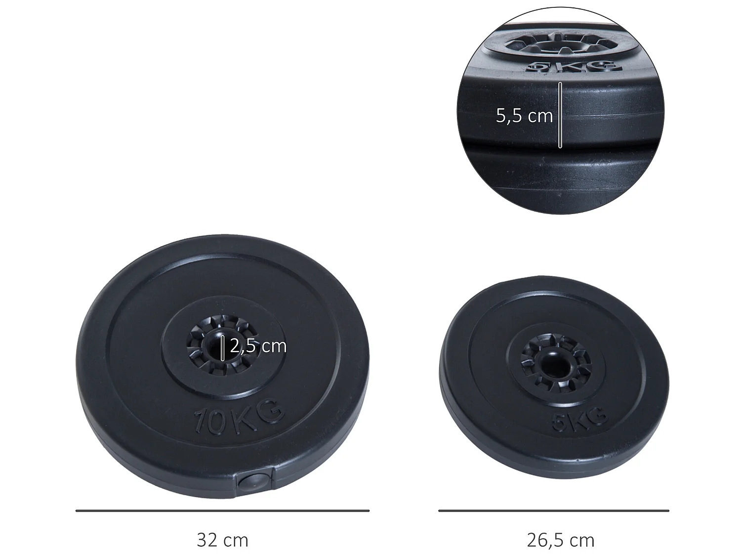 4 discos de pesas negro ø32x5,5 cm HOMCOM