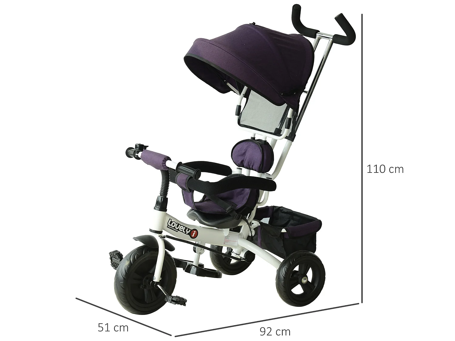 Triciclo para bebé morado 92x51x110 cm HOMCOM
