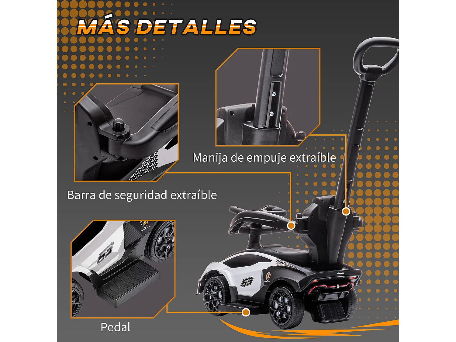 Correpasillos para niños blanco y negro 86.5x40x89.5 cm AIYAPLAY