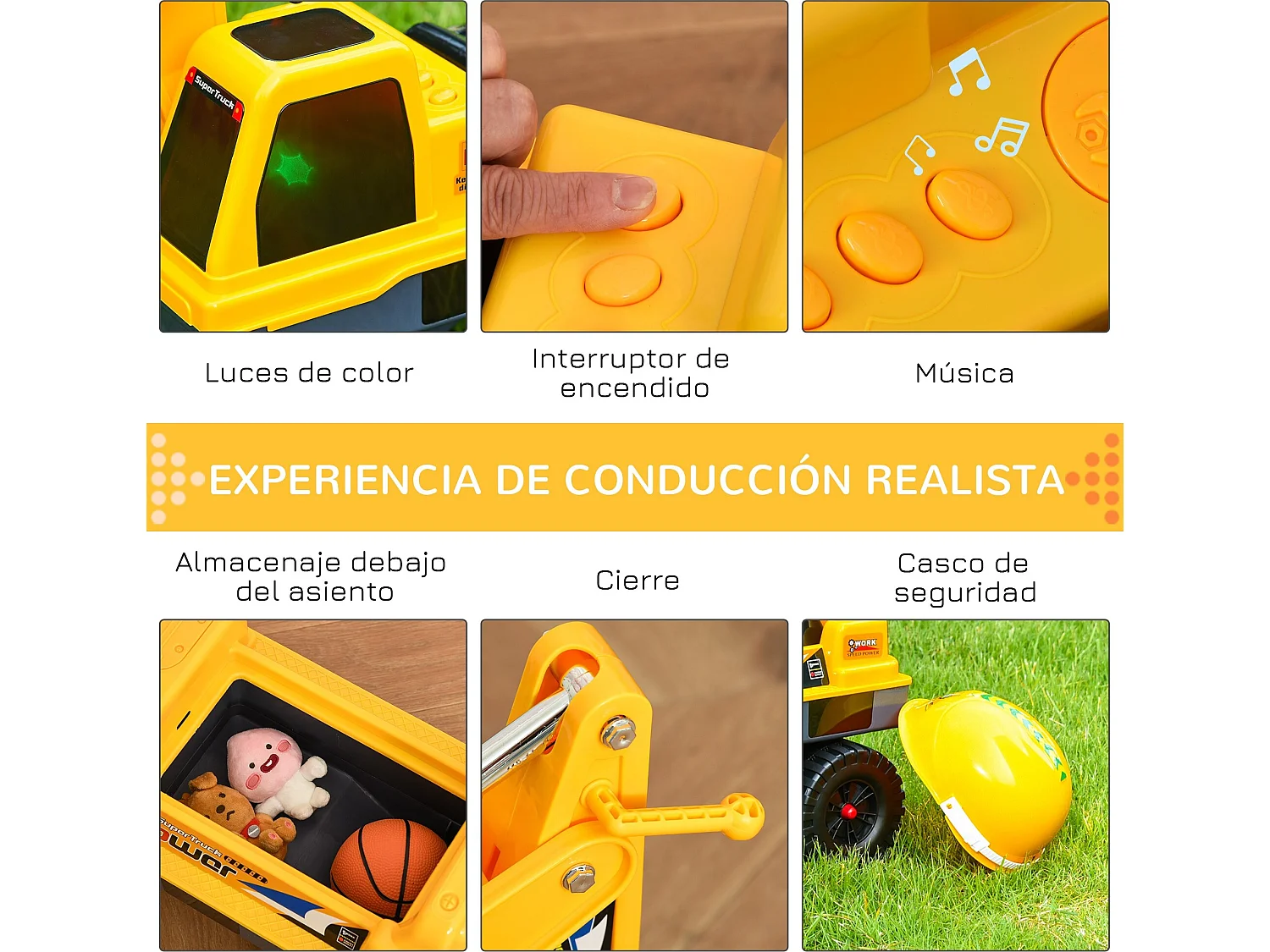 Tractor sin pedales infantil amarillo 90x28x58 cm HOMCOM