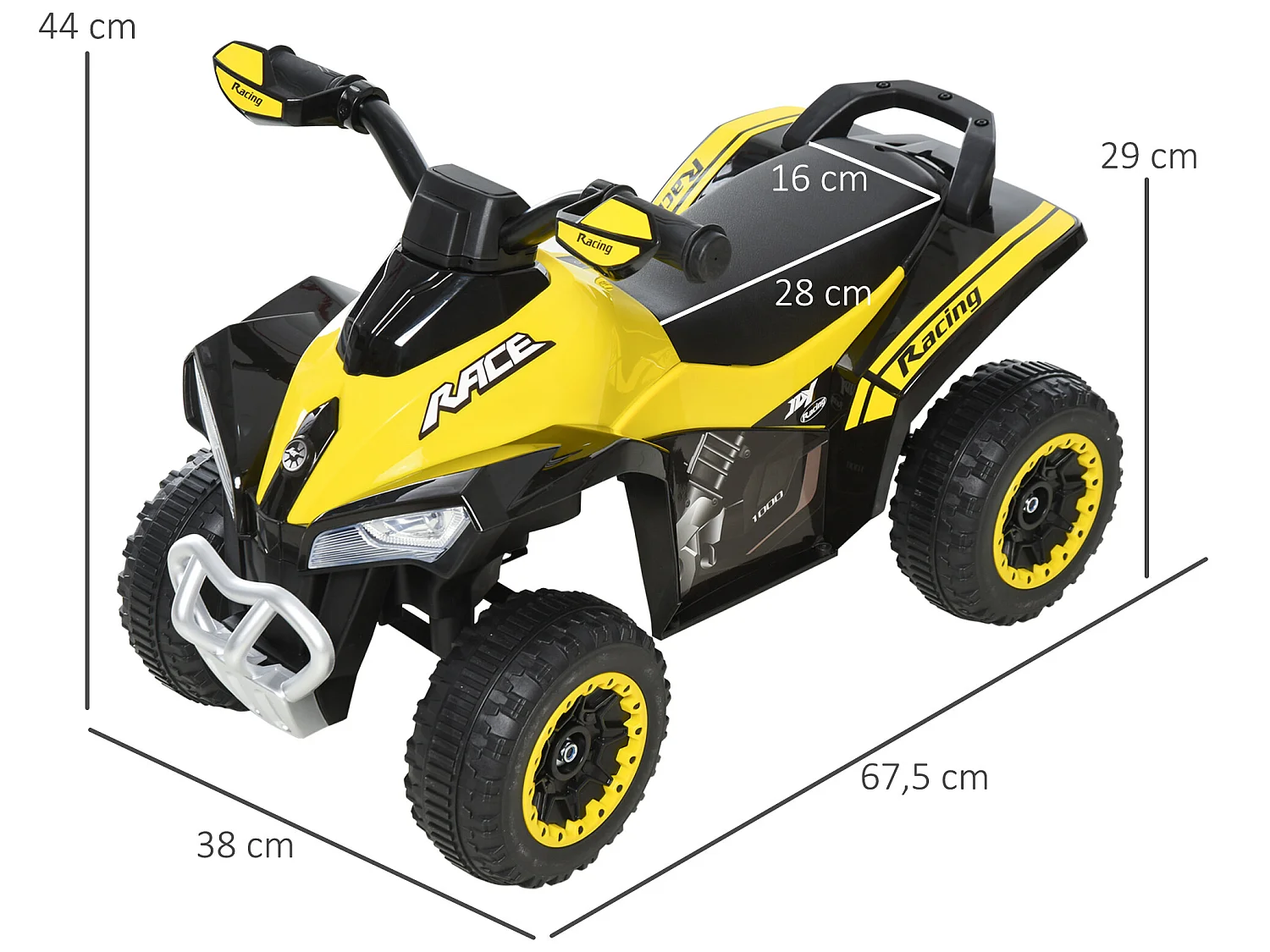 Quad correpasillo para niños amarillo 67.5x38x44 cm HOMCOM