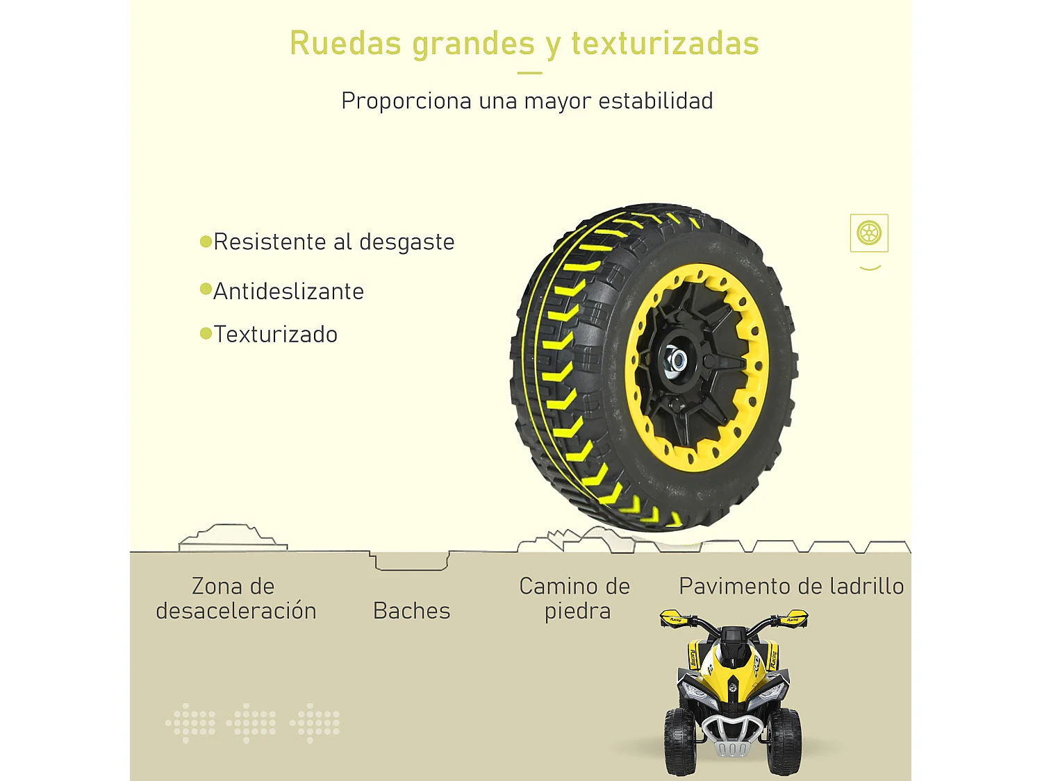 Quad correpasillo para niños amarillo 67.5x38x44 cm HOMCOM