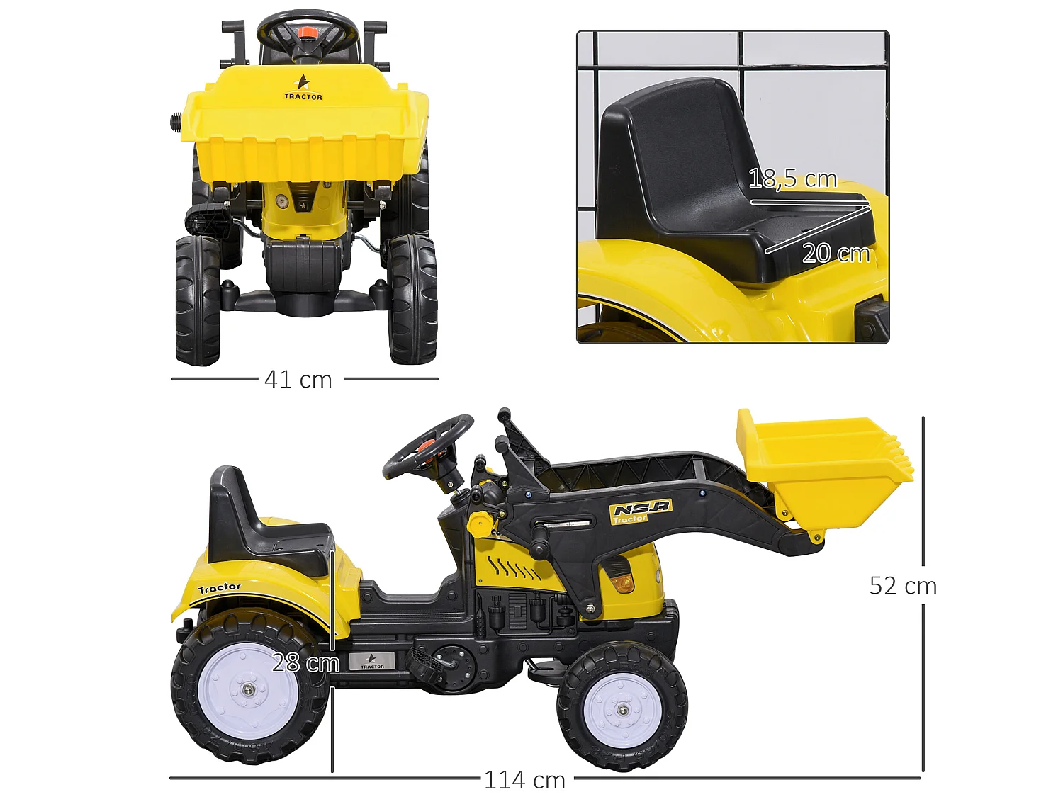 Tractor infantil amarillo 114x41x52 cm HOMCOM