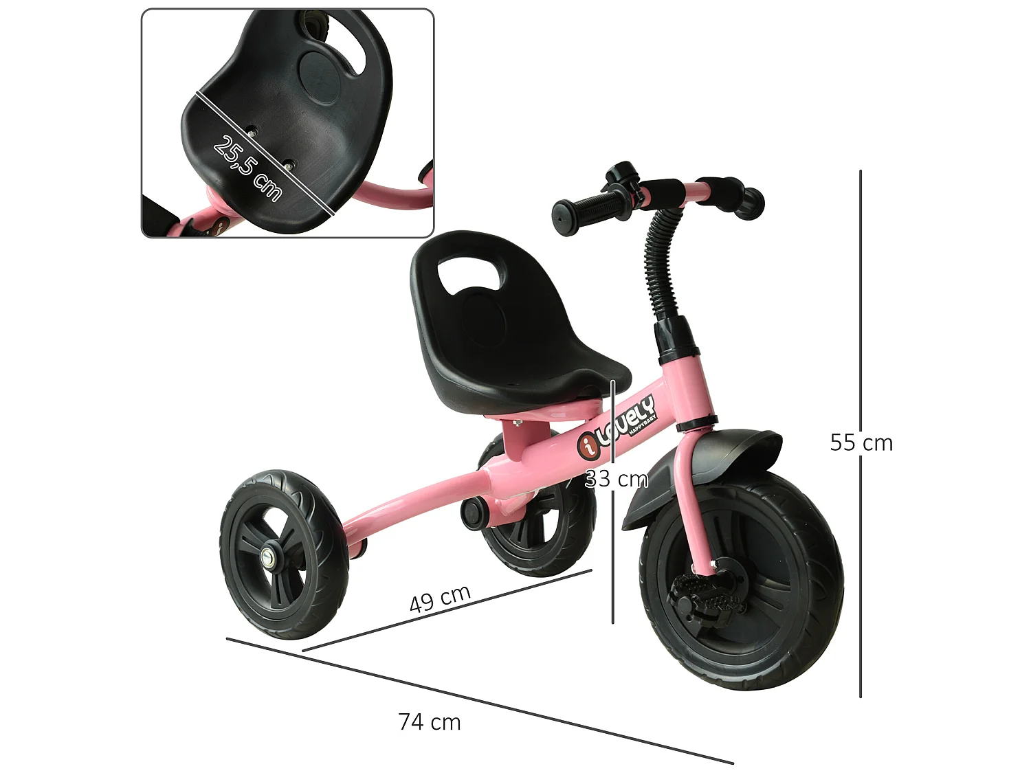 Triciclo para niños rosa 74x49x55cm HOMCOM