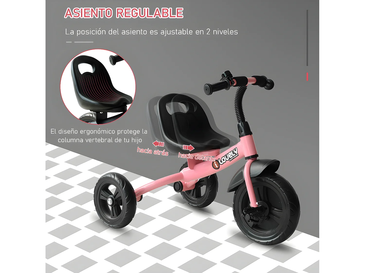 Triciclo para niños rosa 74x49x55cm HOMCOM