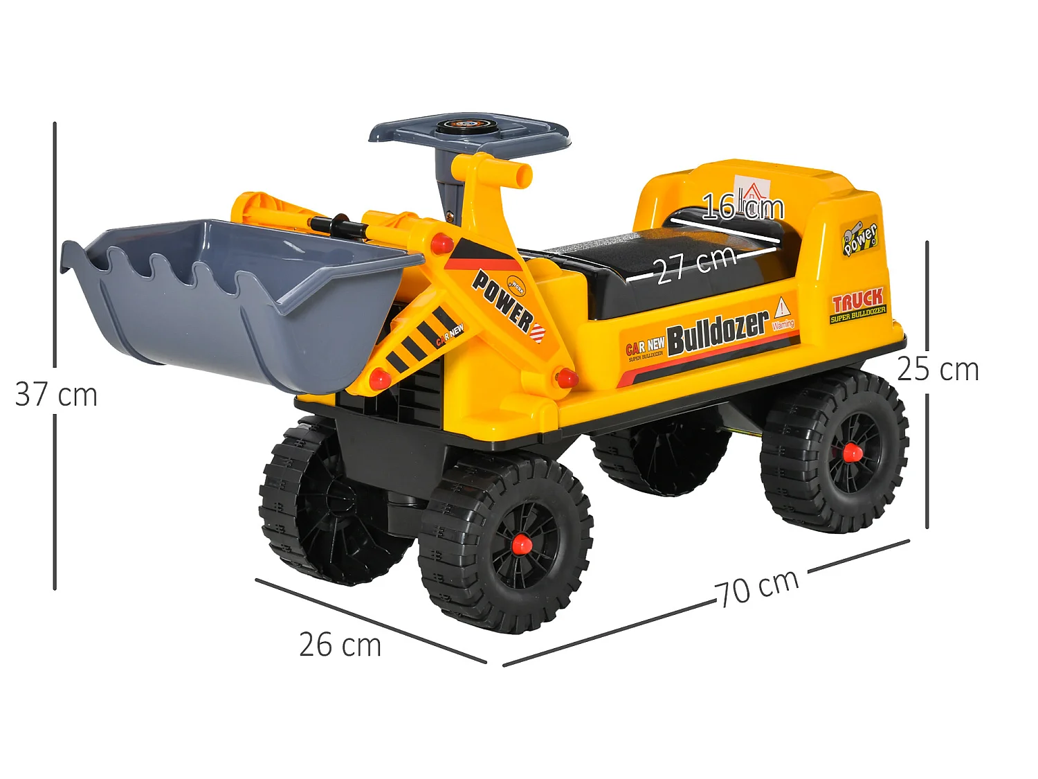 Tractor sin pedales infantil amarillo 70x26x37 cm HOMCOM