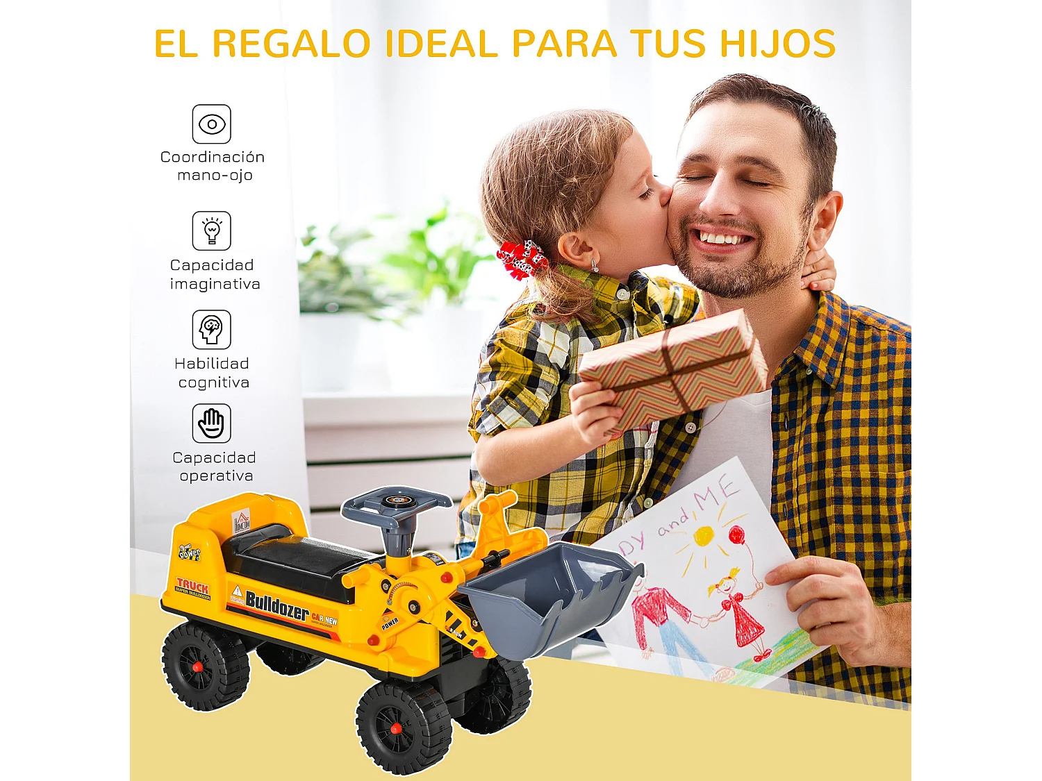 Tractor sin pedales infantil amarillo 70x26x37 cm HOMCOM