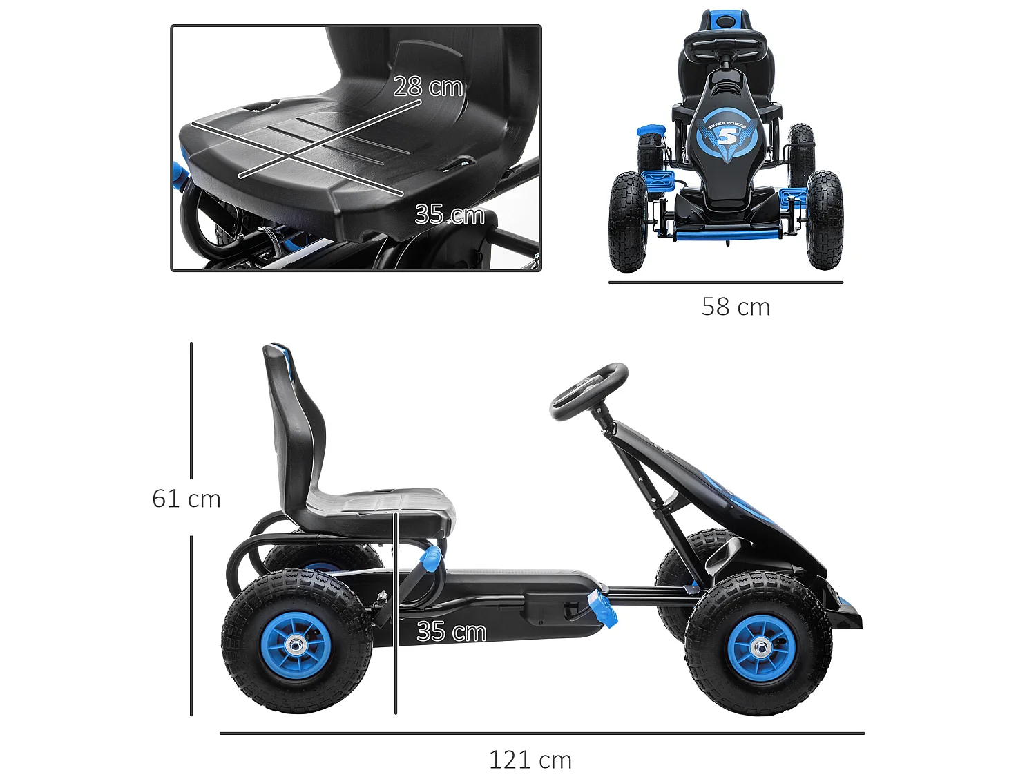 Gokart a pedales azul 121x58x61 cm HOMCOM