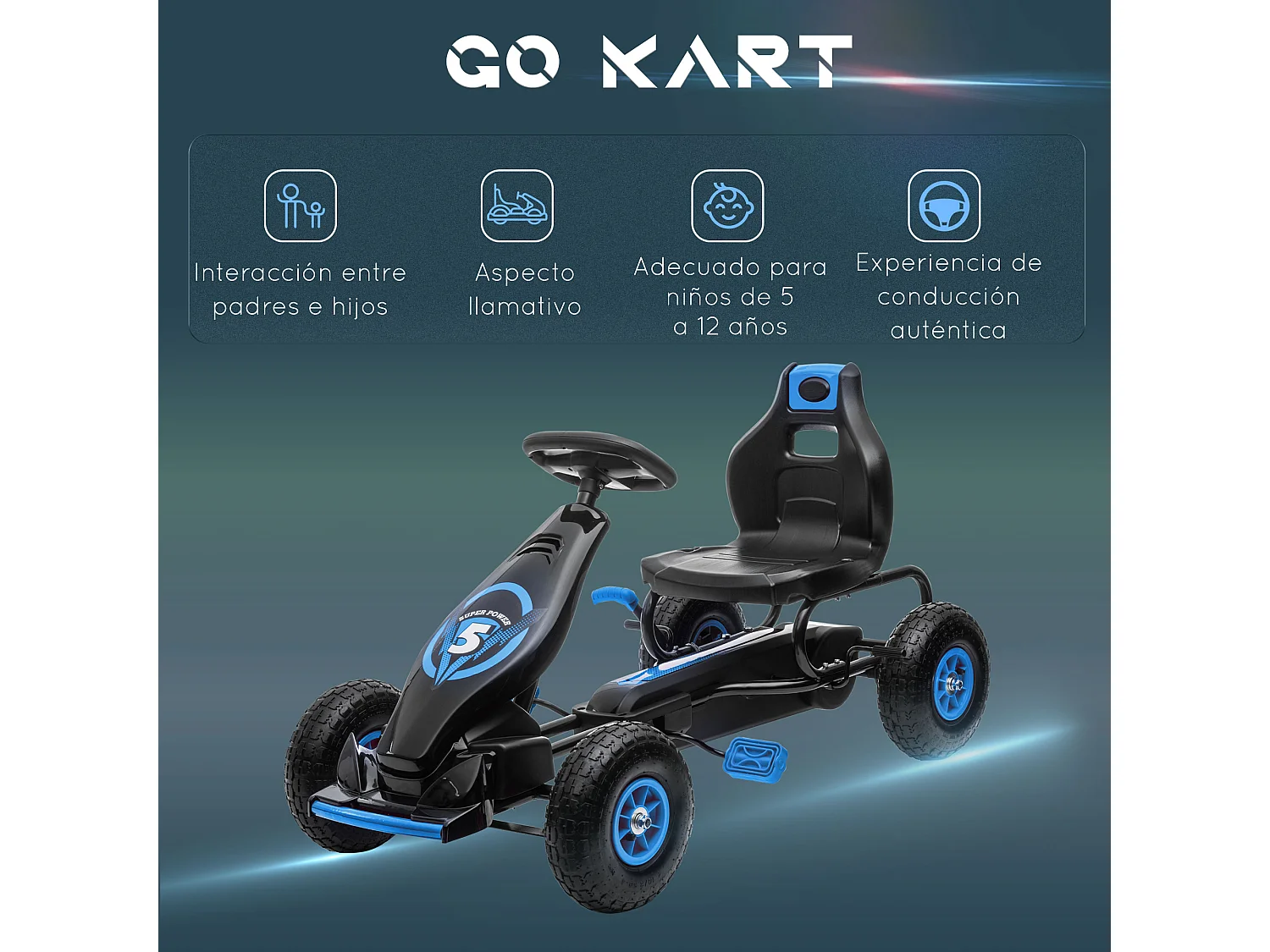 Gokart a pedales azul 121x58x61 cm HOMCOM