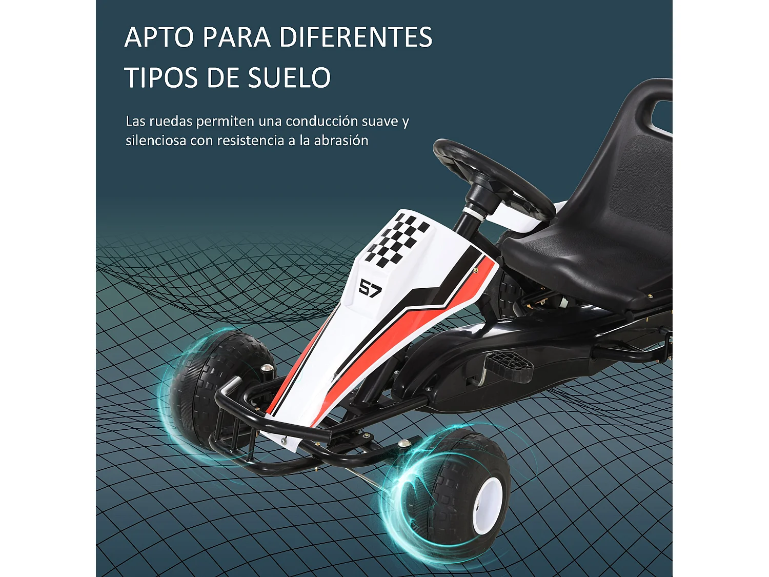 Go kart a pedales infantil blanco y negro 104x66x57 cm HOMCOM