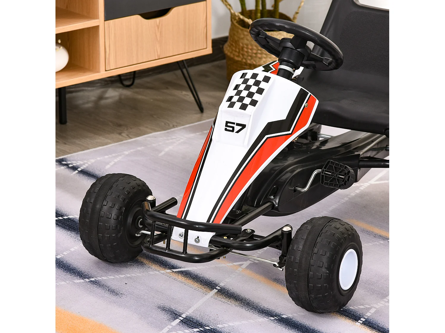 Go kart a pedales infantil blanco y negro 104x66x57 cm HOMCOM