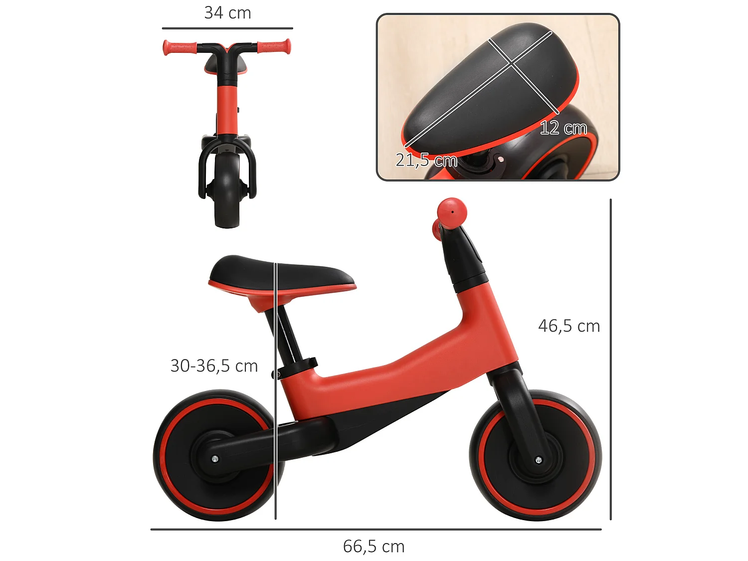 Bicicleta sin pedales rojo 66.5x34x46.5 cm AIYAPLAY