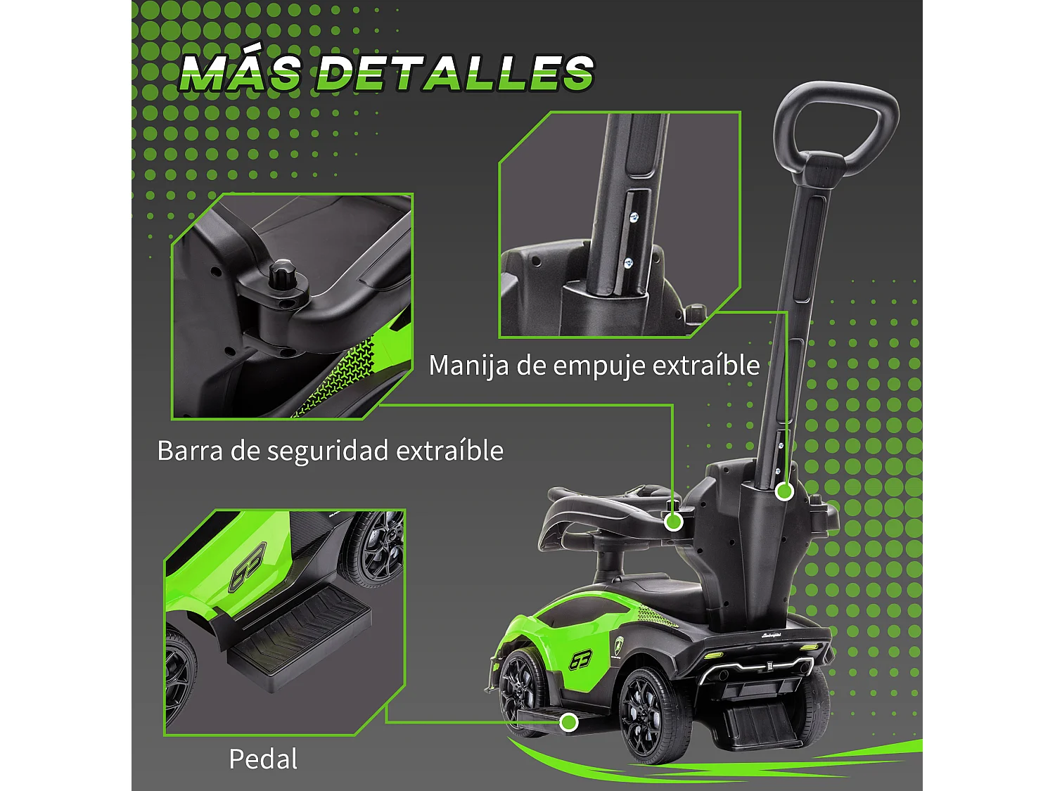 Correpasillos para niños verde y negro 86.5x40x89.5 cm AIYAPLAY