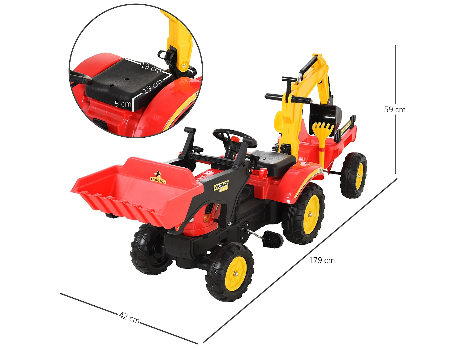 Tractor a pedales rojo 179x42x59 cm HOMCOM