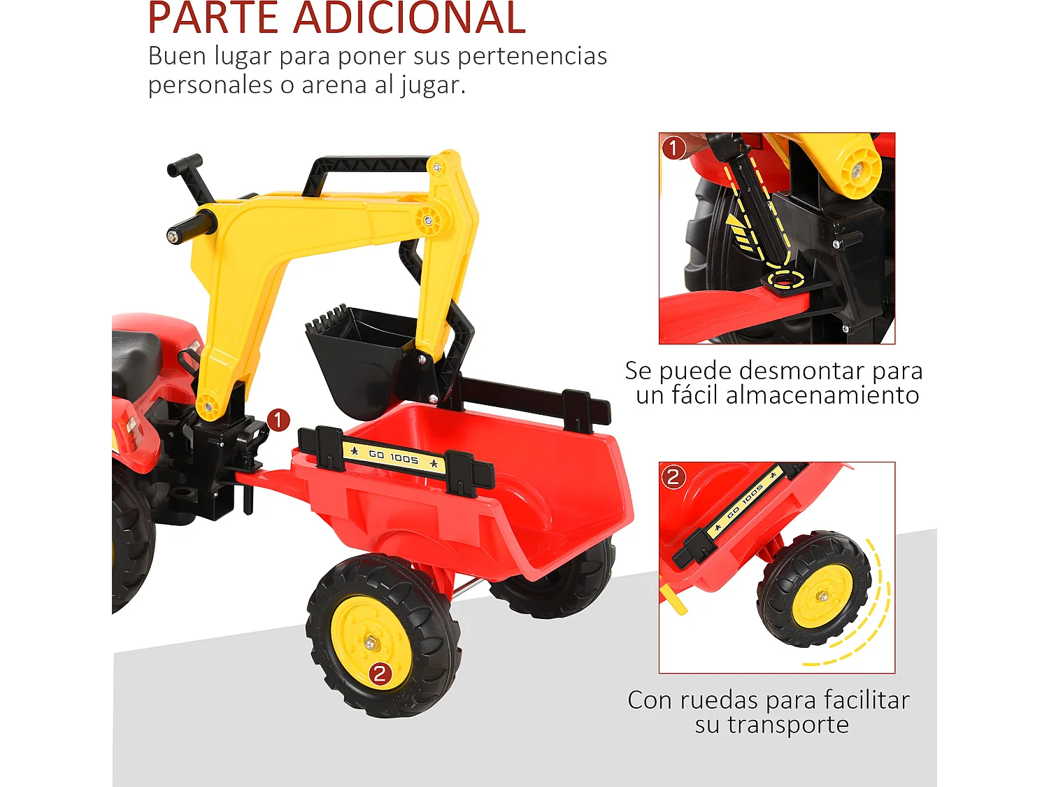 Tractor a pedales rojo 179x42x59 cm HOMCOM