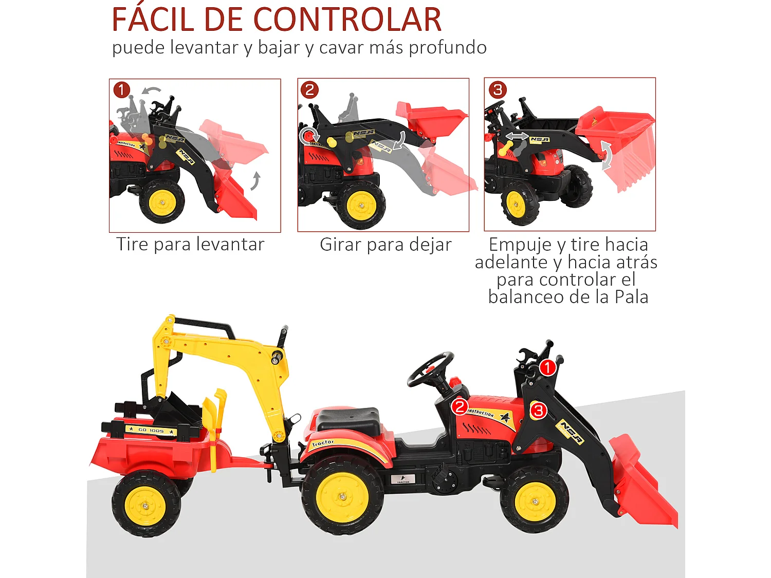 Tractor a pedales rojo 179x42x59 cm HOMCOM