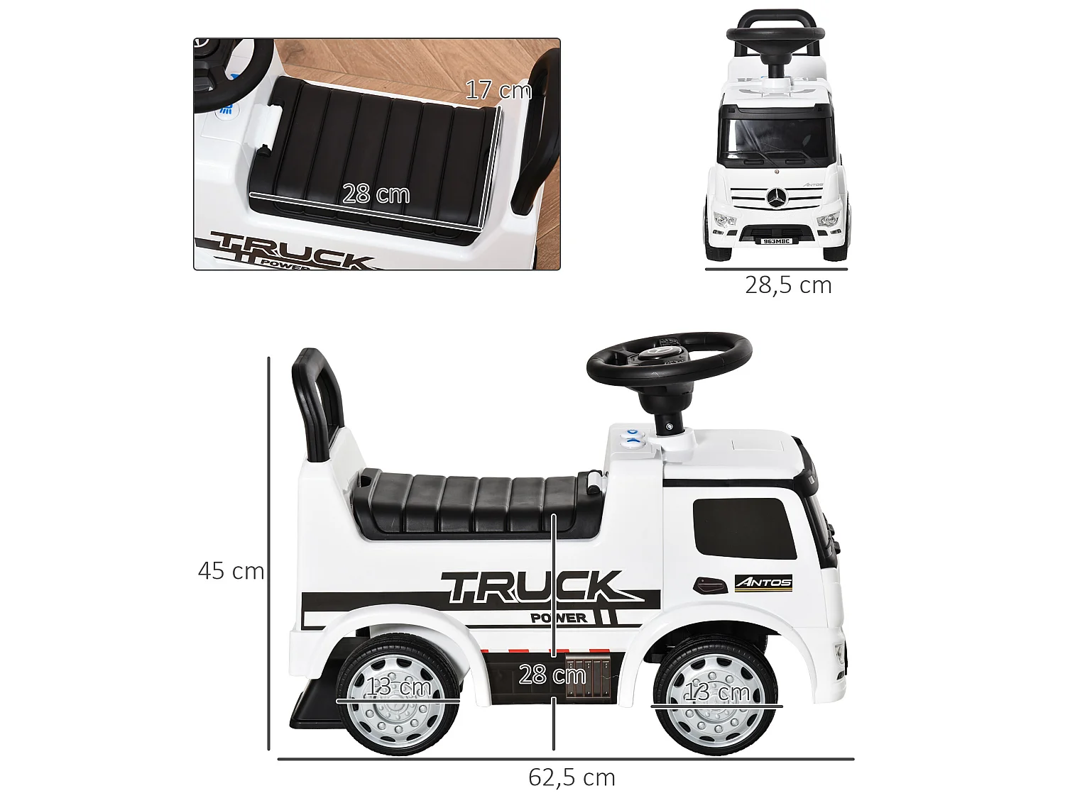 Coche correpasillos infantil blanco 62.5x28.5x45 cm HOMCOM