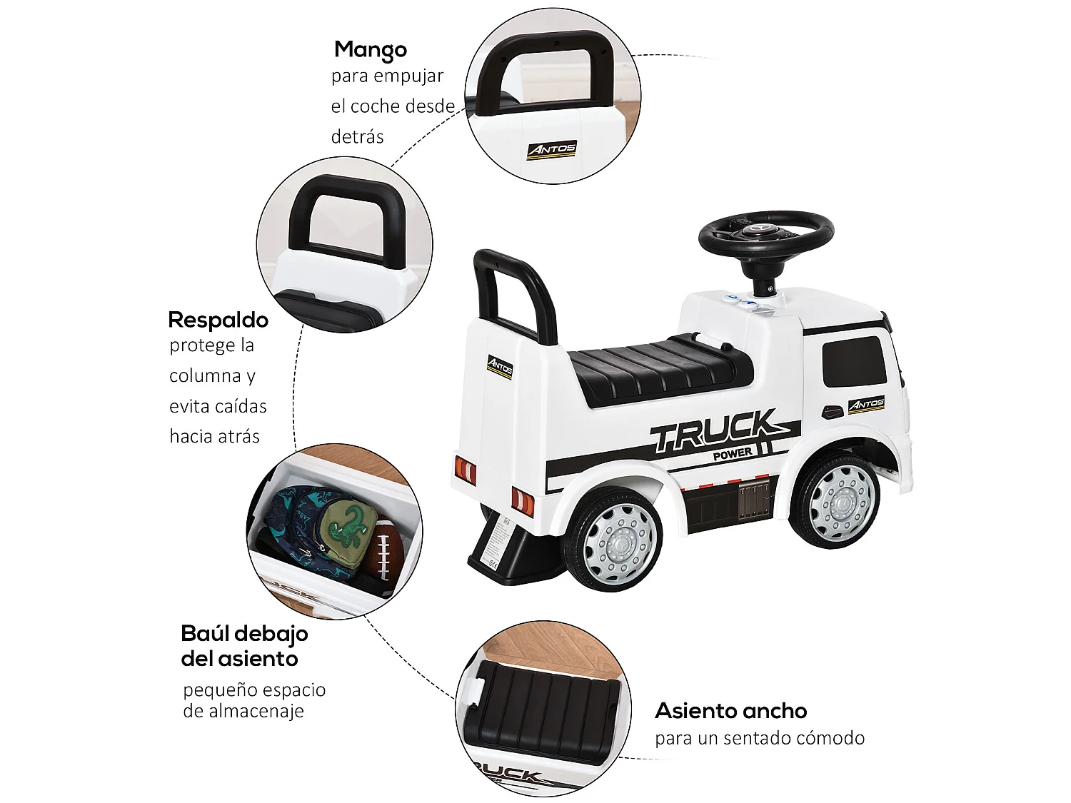 Coche correpasillos infantil blanco 62.5x28.5x45 cm HOMCOM