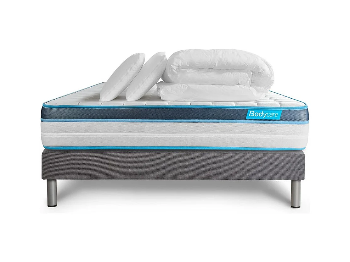 Pack 180x200 matelas BodyFit + sommier kit gris + Couette 260x240cm + 2 oreillers 60x40cm