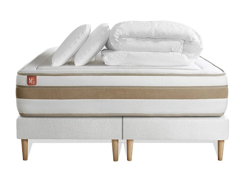 Pack prêt à dormir matelas LE RAFFINÉ 160x200cm Ressorts ensachés + Mémoire de forme BioVisco + double sommiers Blanc