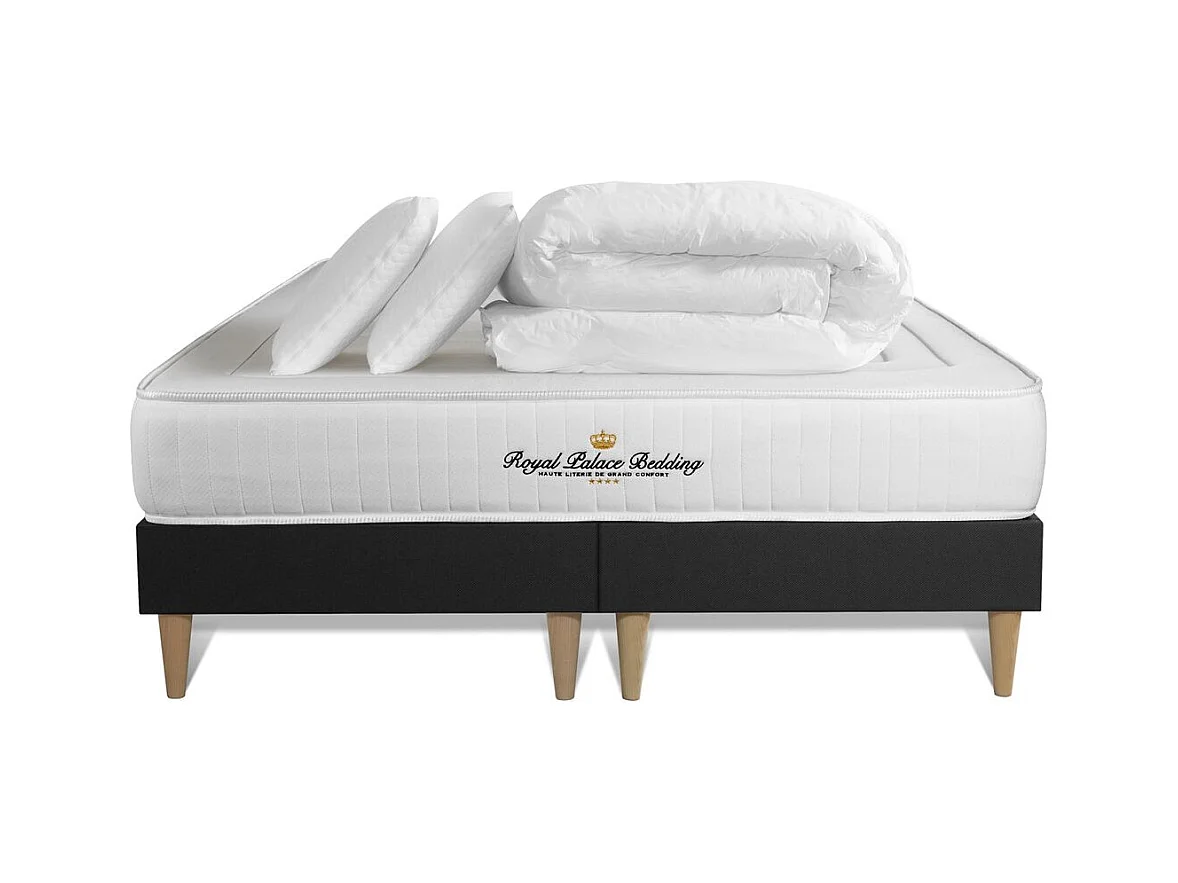 Pack matelas LANCASTER 160x200 + double sommiers noir 80x200 + Couette + 2 oreillers