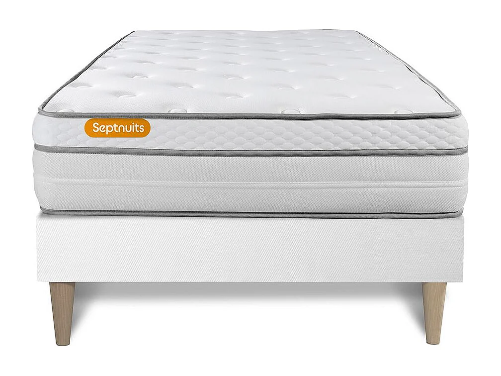 Matelas + sommier kit blanc 90x200 Memo Luxe Ressorts ensacheés + mémoire de forme MAXI épaisseur