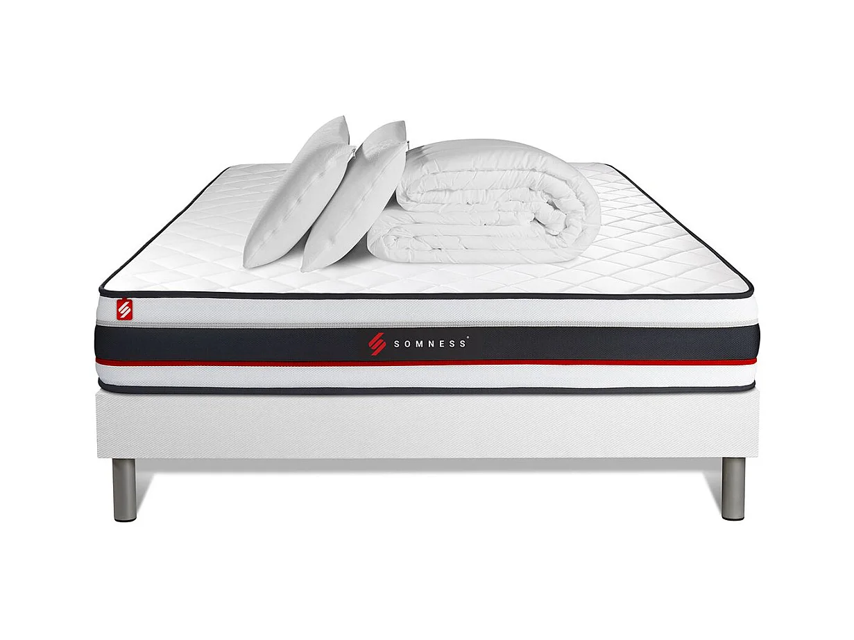 Pack prêt à dormir 180x200 matelas FORM + sommier kit blanc + 2 oreillers mémoire de forme 60x40cm + Couette Percale 260x240cm