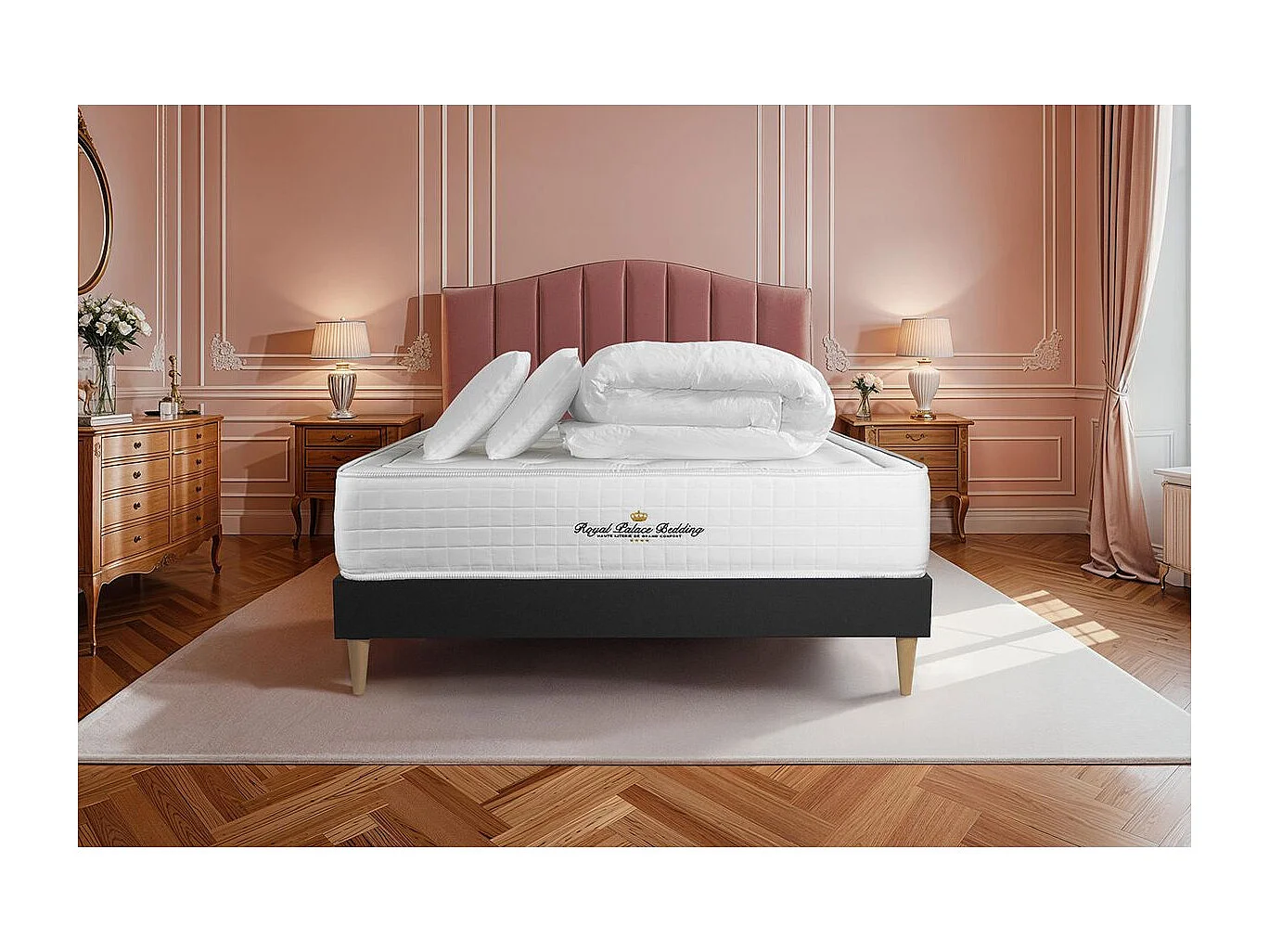 Pack matelas à mémoire de forme maxi épaisseur Buckingham 160x200cm + 2 oreillers + 1 couette 260x240cm