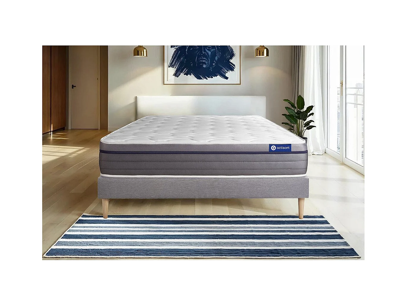 Lattenbodem en Actiflex zen matras 200x200cm , matrasdikte : 26 cm , pocketveren en traagschuim , gebalanceerd, 7 comfortzones