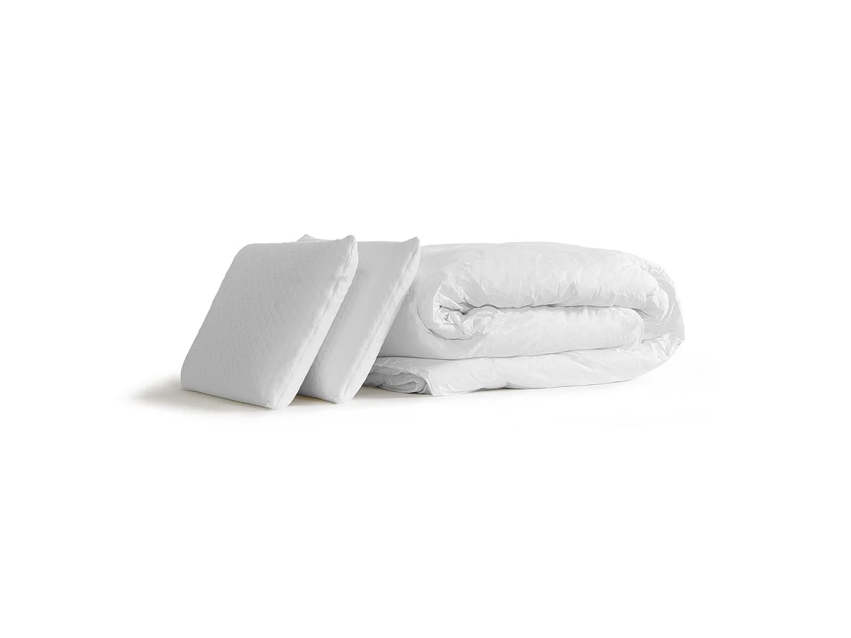 Pack prêt à dormir matelas Ressorts ensachés ACTIFLEX TOUCH 140x200 3zones confort + sommier KIT blanc + 2 oreillers +couette