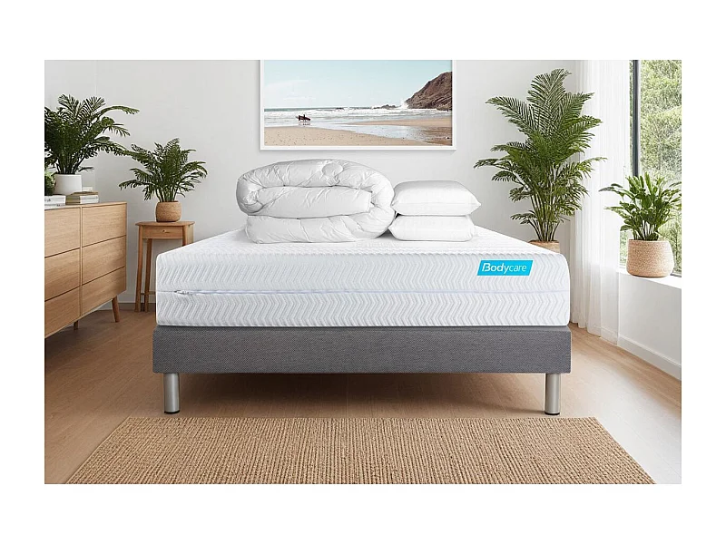 Pack BIOCARE 180x200 Mousse à mémoire de forme BIO 5 zones Maxi épaisseur + Couette + 2 oreillers