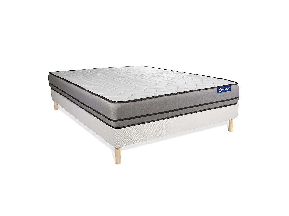 Ensemble matelas ACTILATEX 200x200cm 2 faces à MÉMOIRE DE FORME+LATEX 3zones de confort + sommier KIT blanc