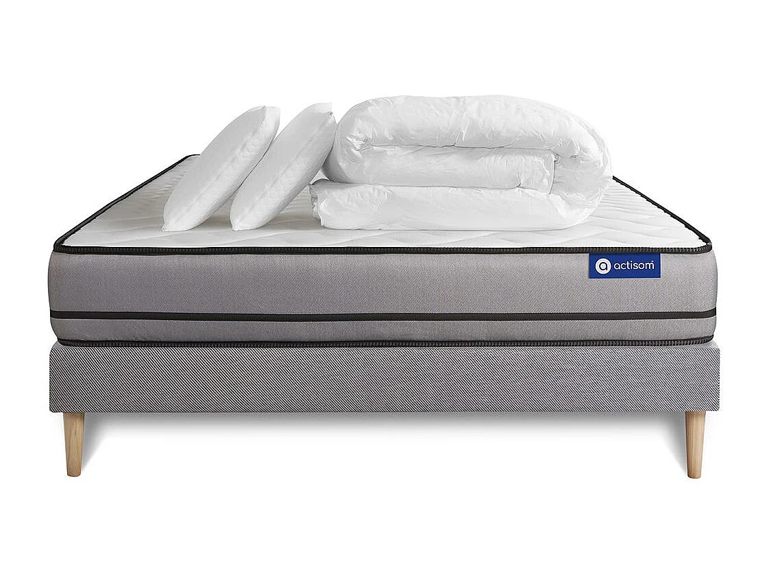 Pacchetto letto completo - Materasso 180x200cm + Box spring con doghe (kit) + 2 cuscini + Piumone - Actilatex Night