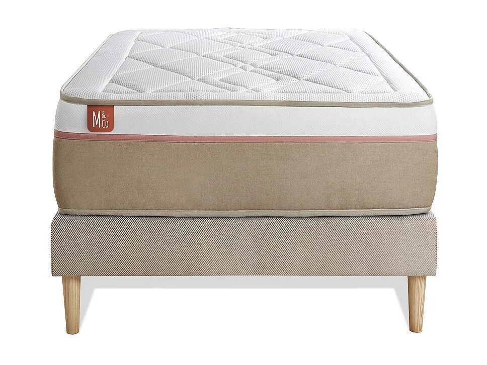 Ensemble LE SOYEUX 90x200cm Ressorts ensachés + Mémoire de forme BioVisco - Ep. 24cm + sommier kit Beige